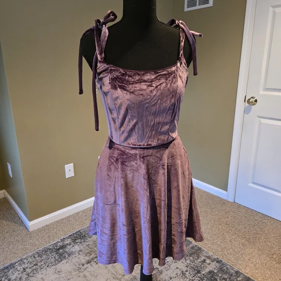 Trixxi Purple Velvet Mini Dress - Picture 2 of 4